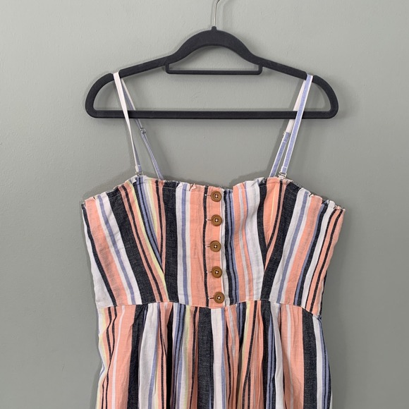 Free People Lilah Pleated Tube Striped Cotton Midi Dress Button Front Smocked M - Picture 3 of 10